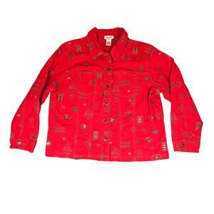 Graff by UM Company Jacket Womens Large Red Embroidery Button Front Coat Preppy